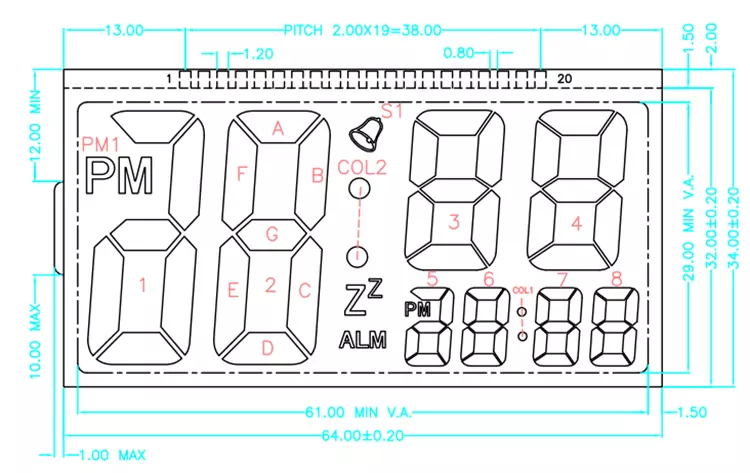 Shenzhen high quality custom size positive 7 segment TN LCD Panel display