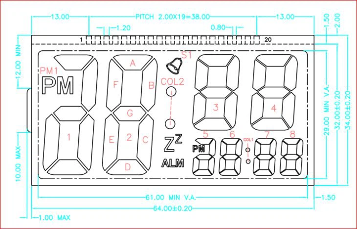 Positive 7 Segment TN LCD Panel Display
